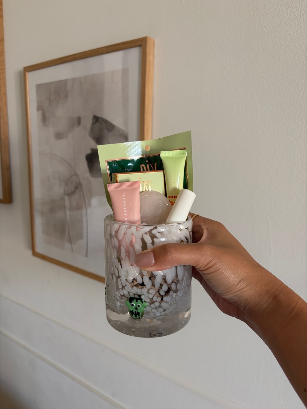 Teacher Gift // Halloween glasse cup with skincare products